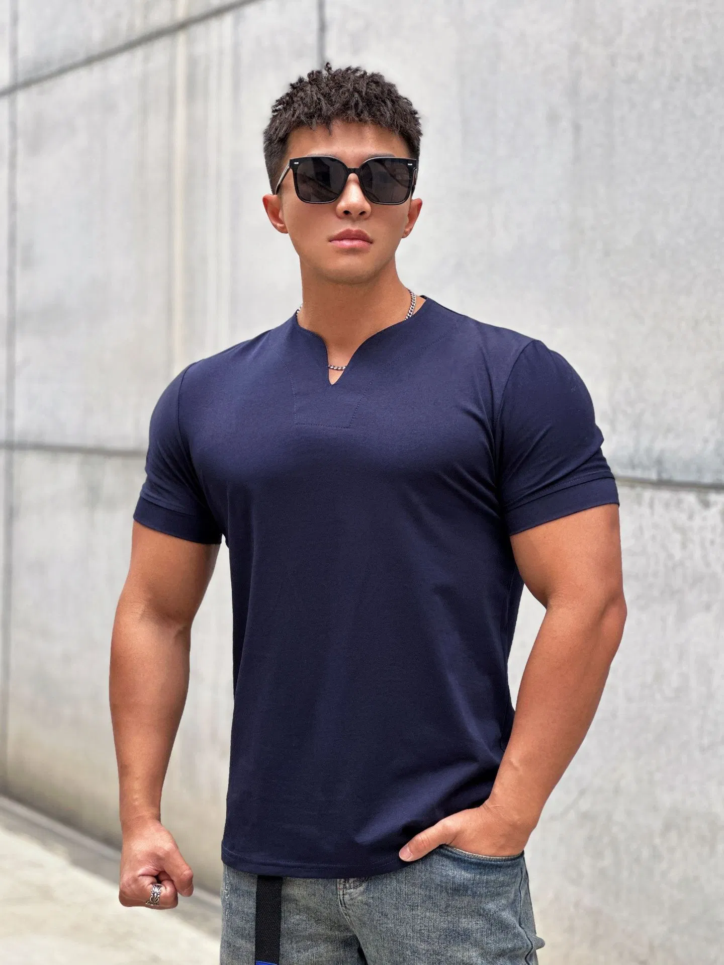 Big Size Sports Men's Fashion Trend Loose V-Neck Short-Sleeved Top Summer T-Shirt