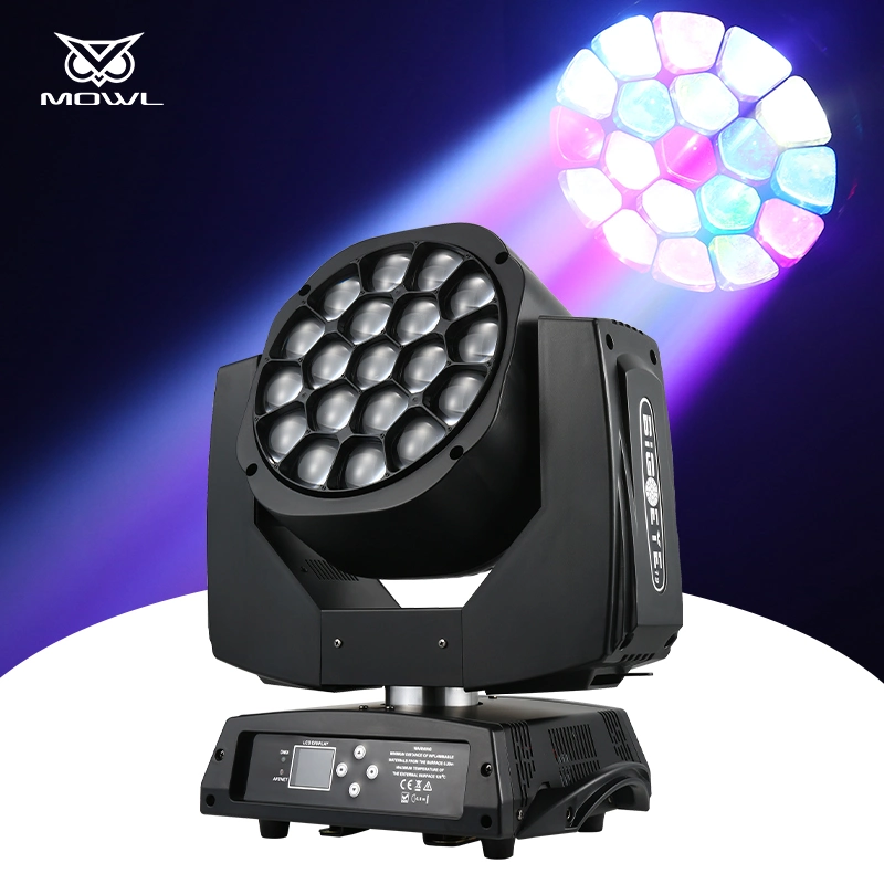 Mowl Manufacturer Price 19X15W Big Bee Eye 19*15W RGBW 4in1 LED Zoom Beam Wash Moving Head Light