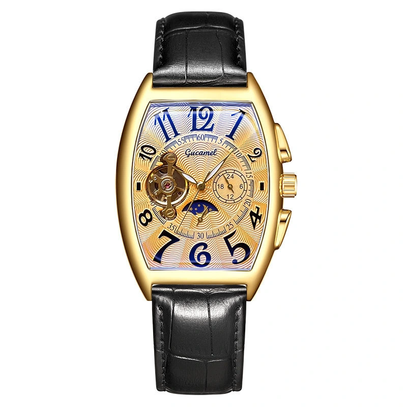 Montre mécanique Wine Barrel Type Mécanique Watch Men′ S. Tourbillon automatique Tourbillon automatique montre mécanique (CFWT-020)