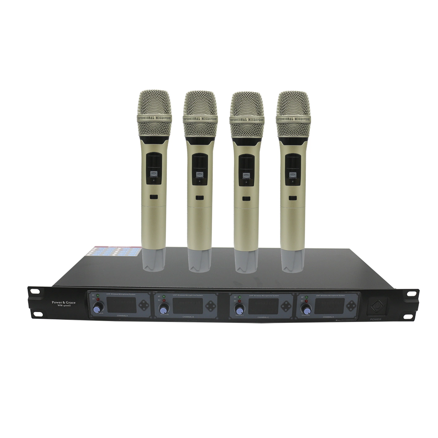 Das WM 4-Kanal-Handheld-Wireless-System bietet effiziente HF-Leistung Standard-UHF mit 4 Funkmikrofonen Bluetooth-Mikrofon und -Verstärker