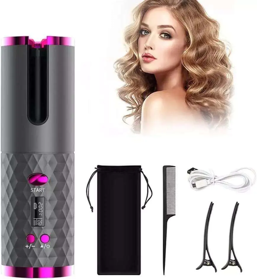 Mini Wireless USB Rechargeable Multi-Automatic Curler Rotating Ceramic Automatic Hair Curling Iron