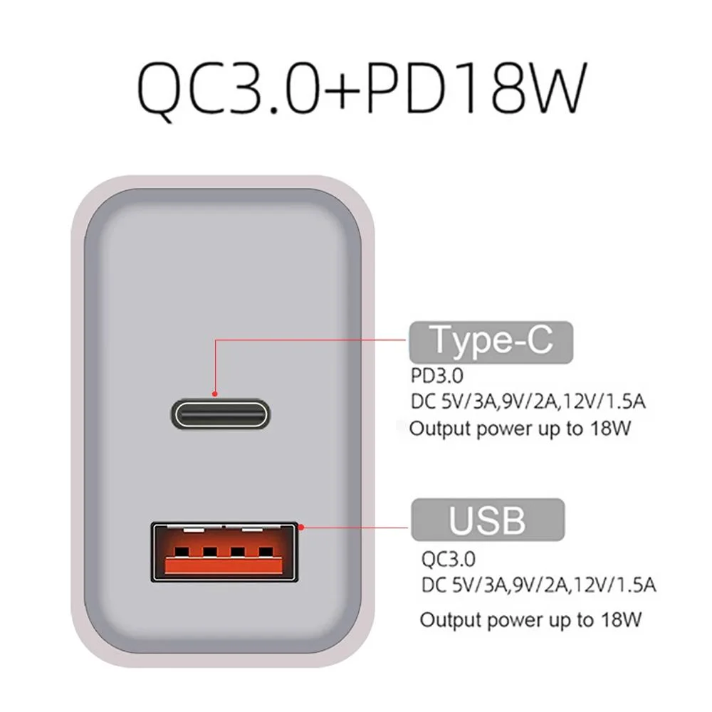 Chargeur USB QC3.0 18 wpd à charge rapide, fiche eu US pour Adaptateur pour téléphone portable