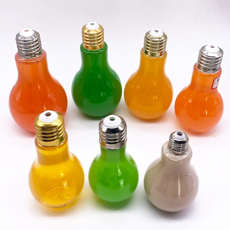 320ml 400ml 460ml 500ml 600ml 700ml 800ml LED Light Bulb Plastic Bottle Boba Tea Cup with Metal Screw Lids for Party Wedding