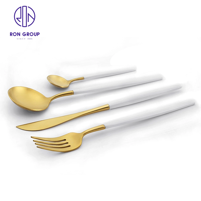 Western Restaurant Hotel Küche Besteck Messer Löffel Gabel Solid White Griff mit Gold Besteck Edelstahl Besteck