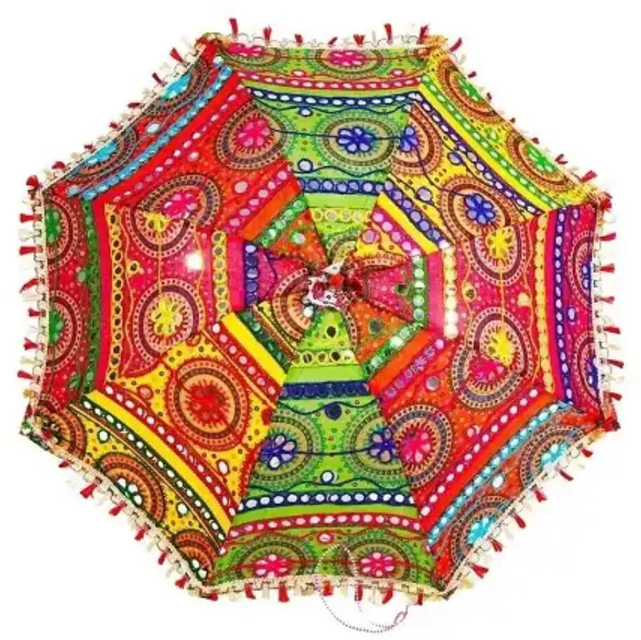 Beautiful Embroidered Handmade Mirror Work Indian Rajasthani Decorative Umbrella Wholesale/Supplier