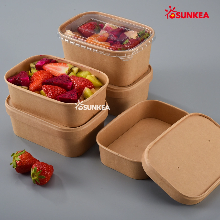 Factory Sale Disposable Take Away Customized Printing Bowl Food Grade Rectangle Salad Bowl