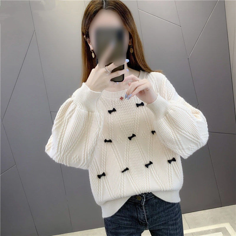 Crew Neck Pullover Leggings 2023 Autumn New Sweater Women's Short Style Bubble Sleeve Sweater Fashion Outside Women's Wear