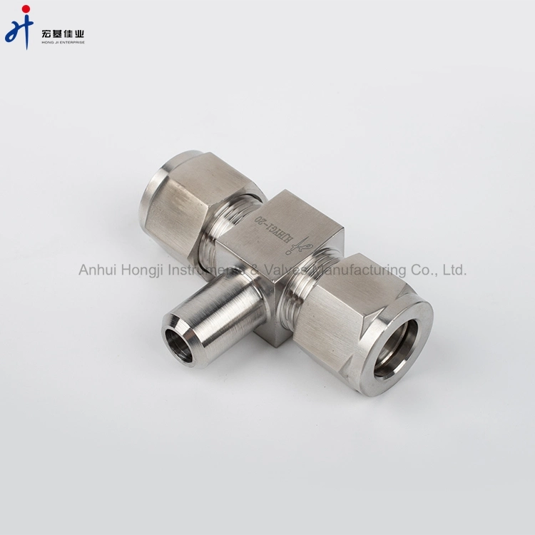 SS316/304 Welding Tee-Type Hydraulic Fittings Dual Ferrules Connector