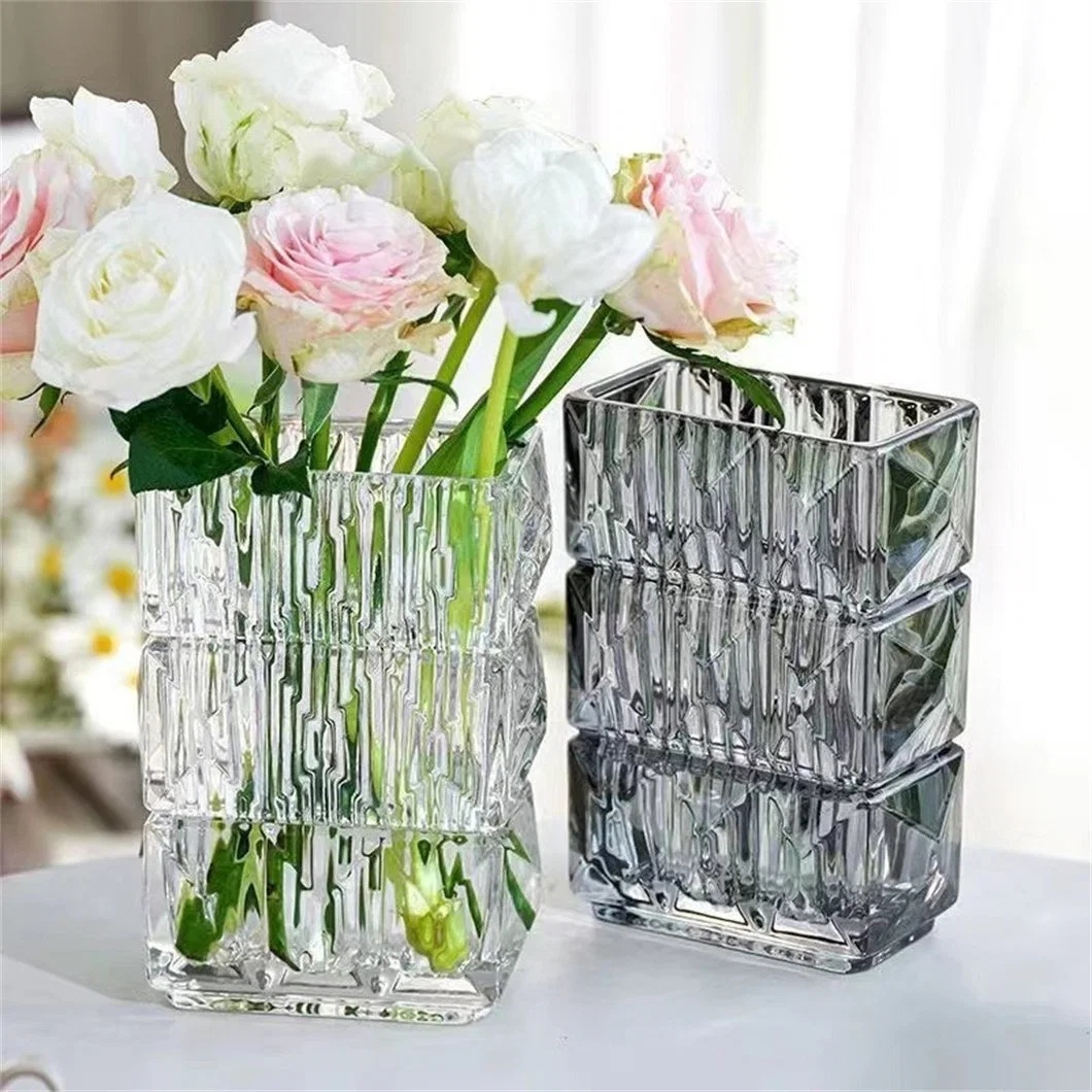 Diamond Crystal Thickened Rectangular Flower Ornament Glass Vase