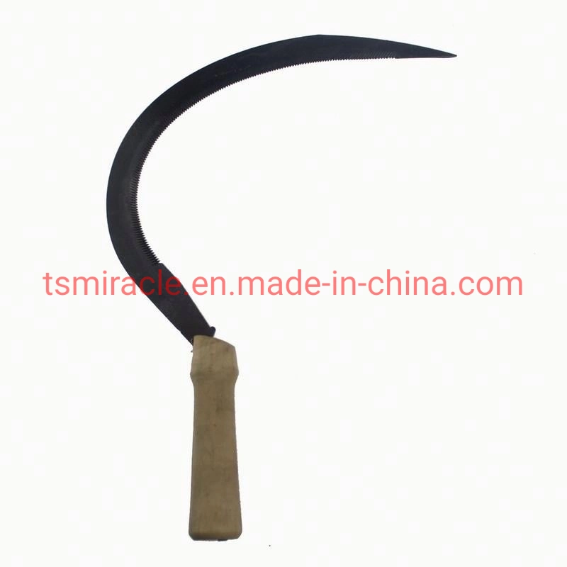 Factory Direct Sale Carbon Steel Cutting Garden Farming Tool Grass Tooth Sickle with Wooden Handle Purning Sickle