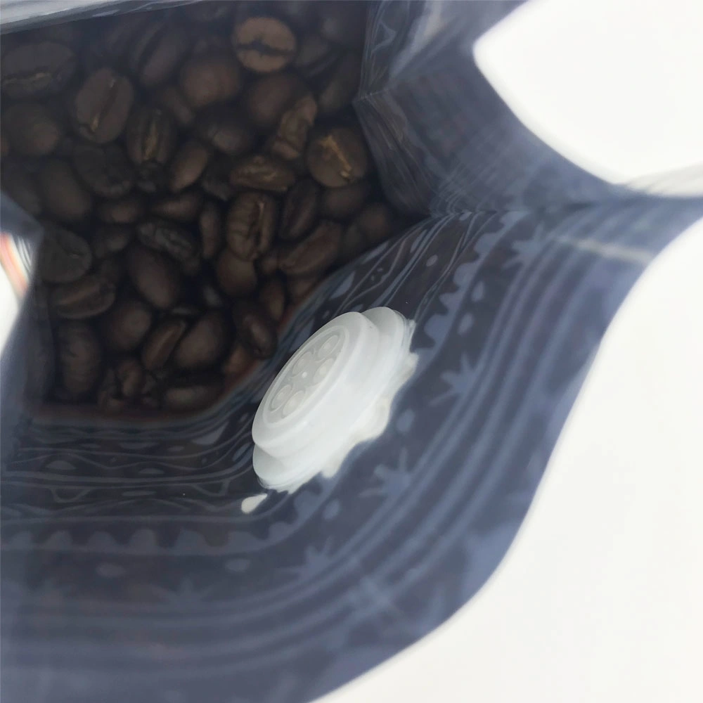 250g 500g 1kg Cutom Printed Food Grade Heißsiegelständer Oben flache Unterseite Seite Zwickel Tasche Reißverschluss laminiert Kunststoff Ziplock Kaffee Teebeutel mit Ventil