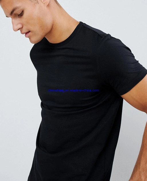 Comercio al por mayor Camiseta de manga corta cuello redondo de algodón de buena calidad 95%5%Spandex Negra Slim Fit camiseta para hombres