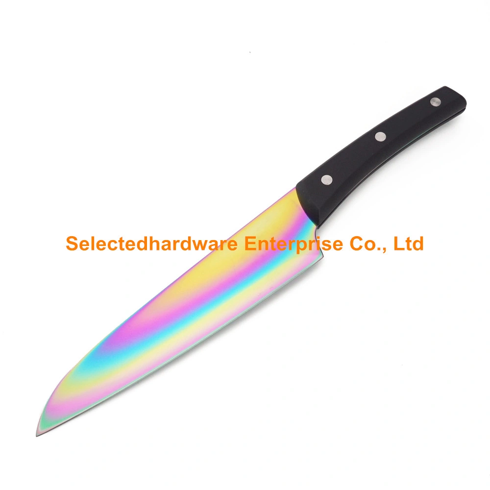 6-Piezas Cuchillo de cocina con el arco iris de la hoja de revestimiento de titanio