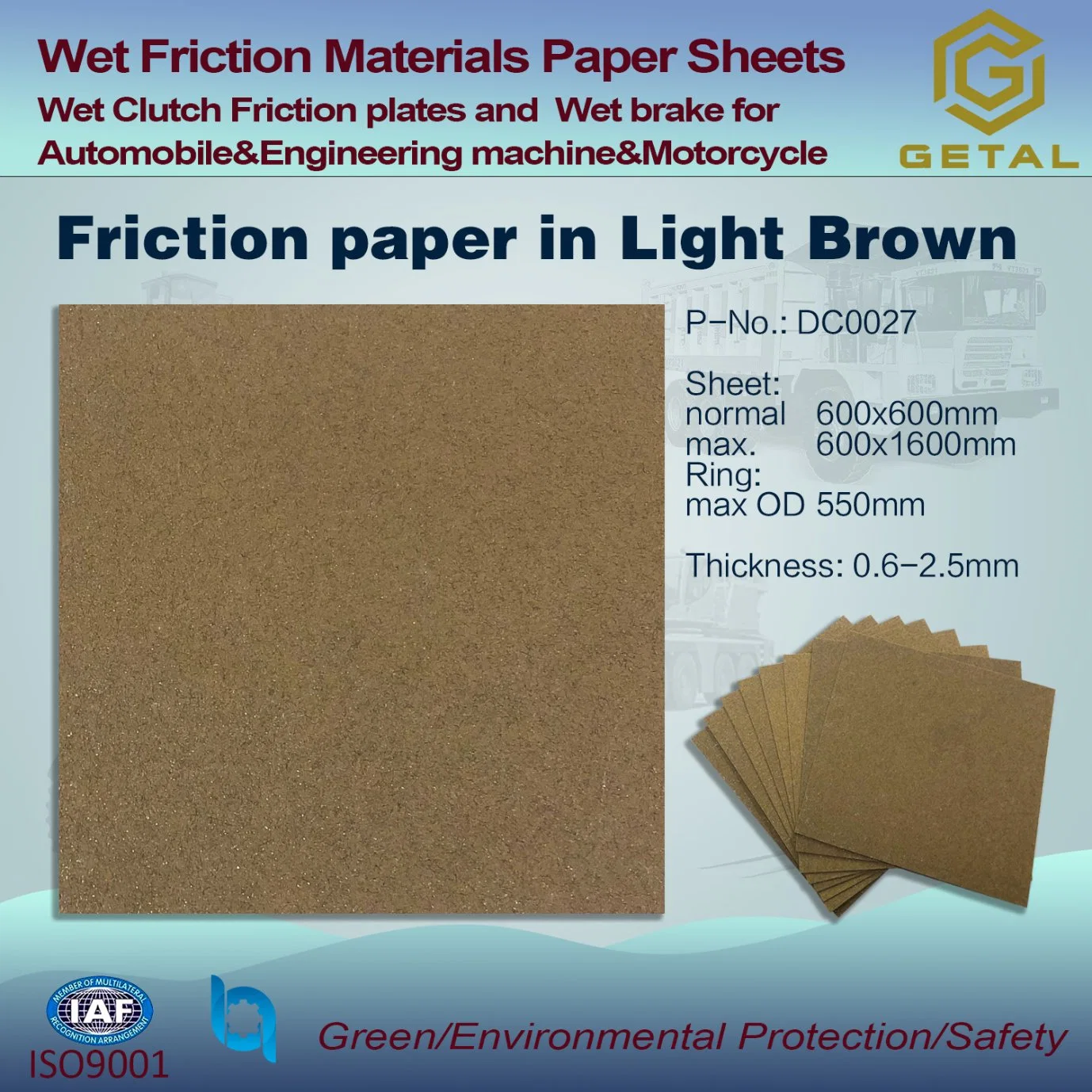 Auto Accessory Wet Friction Materials Paper Sheets Brake for Tractors Harvesters