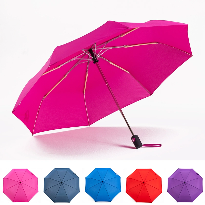 21 Inch 3 Fold Auto Open and Close Straight Custom/Advertisement/Promotional/Gift Pink Rain Umbrella