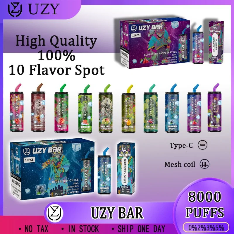 Großhandel/Lieferantspreis UZY Bar 8000 Elektronische Zigarette Einweg Bar 8K Puffs 1100mAh wiederaufladbare Batterie Zerstäuber Kapazität Pods Gerät UZY Bar