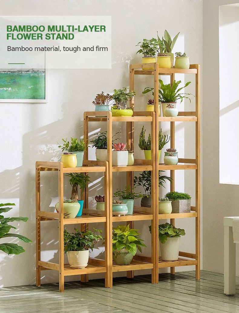 Simple Installation of Anticorrosive Bamboo Five Layer Plant Stand Stable Structure