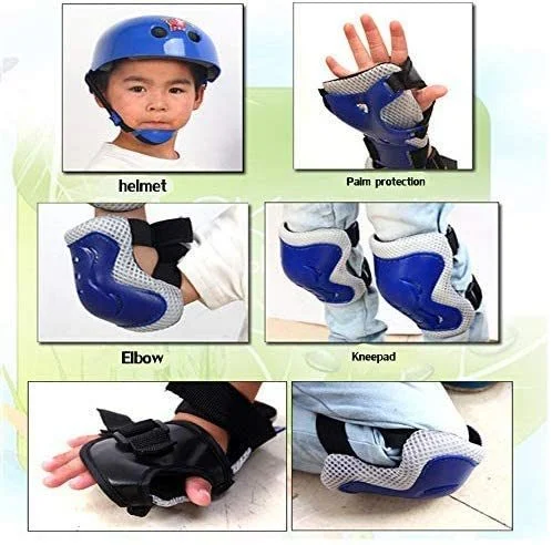 Les enfants Multi Sports Jeu de pignons de protection 7 en 1 Équipement de protection Jeu d'électrodes de casque de vélo de rouleau de planche à roulettes