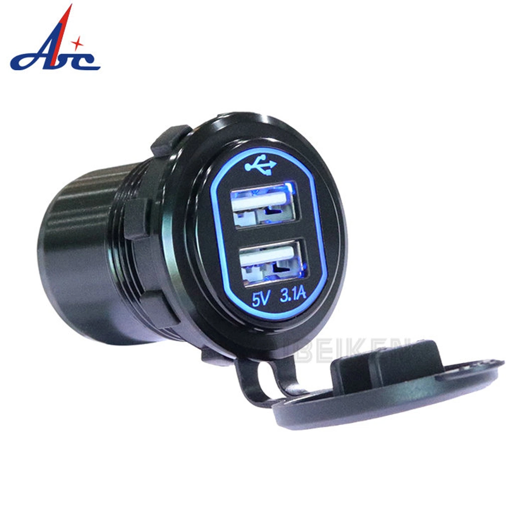 3.1A Blue LED Dual Port Power Socket Outlet USB Charger for Car Boat Marine Mobile