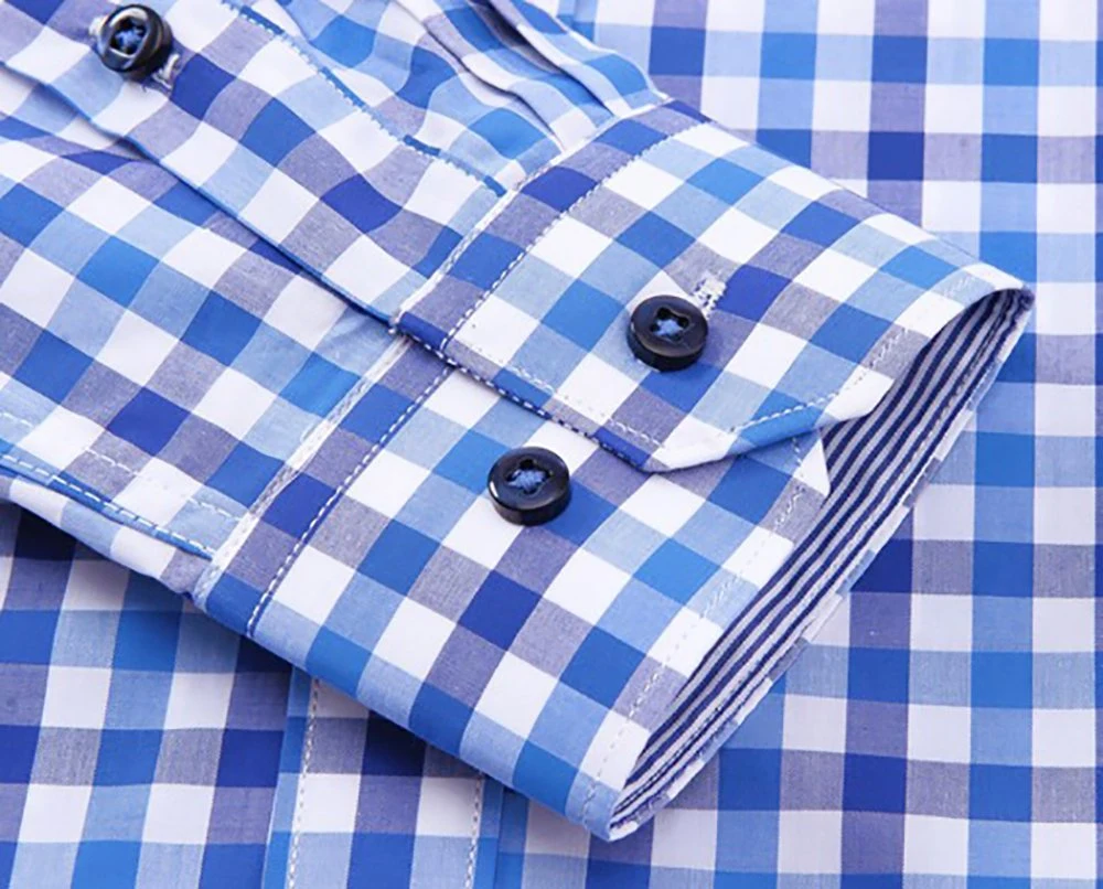 Custom Fashion Pattern Causal Design Cotton Plaid Button Down Dress Shirts for Men