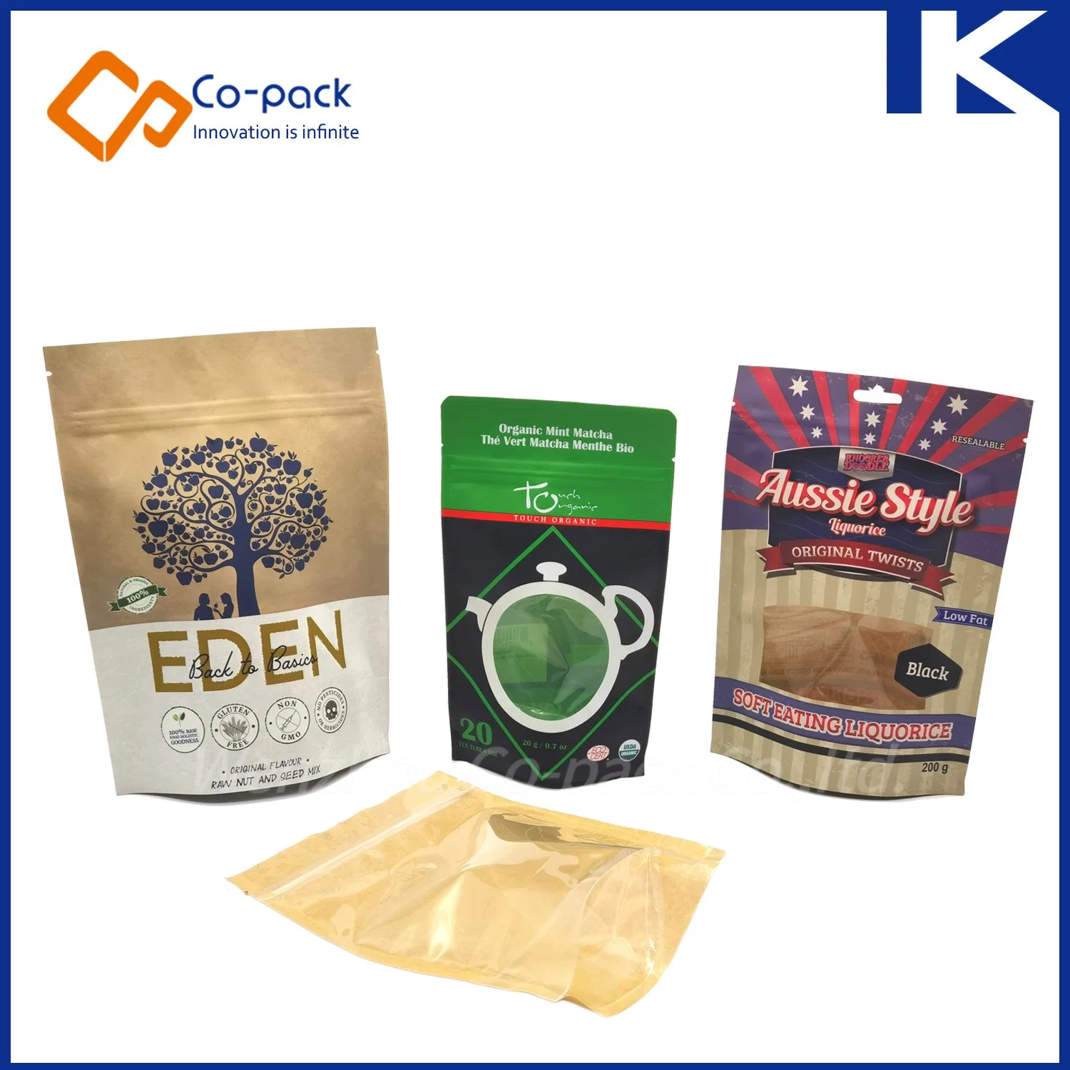 Custom Printed Kraft Paper Food Packaging Bag Stand-up Zip Lock Pouch