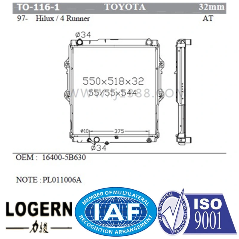 High Quality Aluminium Car Radiator for Toyota Hilux/4 Runner&prime; 97-01 at/PA32 OEM: 16400-5b630/16400-5b620