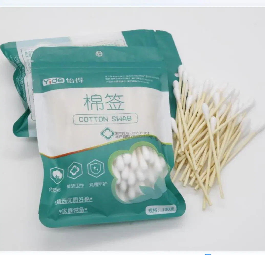 100% Raw Cotton 100PCS Custom Industrial Medical Cotton Buds Swab Wooden Stick