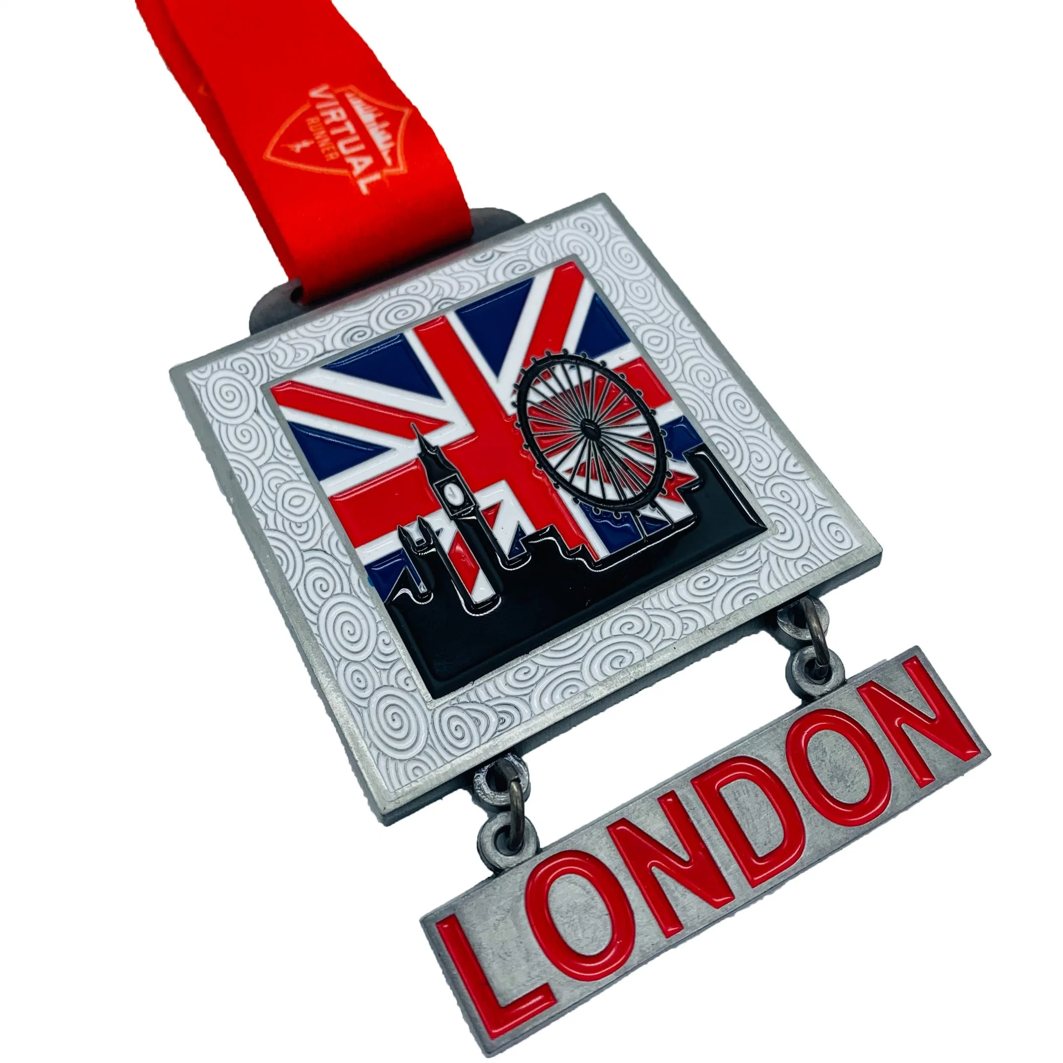 Wholesale/Supplierr Creative Design High quality/High cost performance  Zinc Alloy Metals Medal with Ribbon Custom City Logo London Beijing Building Feature Marathon Sports Medal