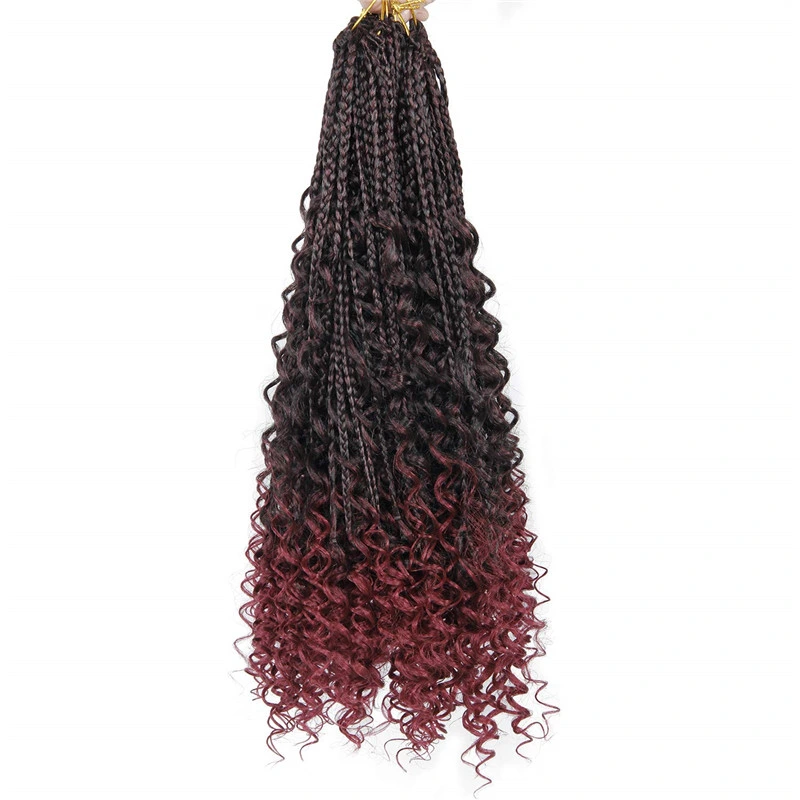 Fashion Ombre Caixa Longa Braid Hair Pre-Stretched Crochê Cabelo com cabelos cacheados termina