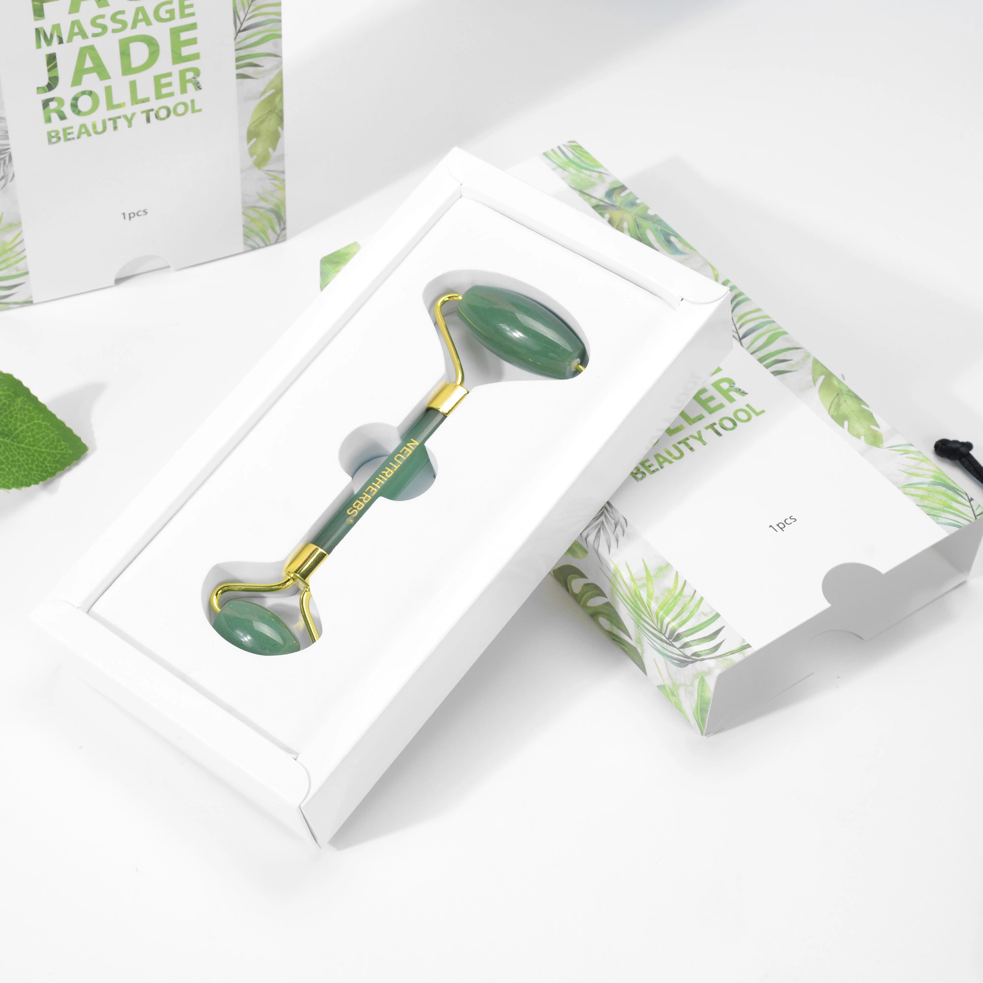 Private Label Tägliche Anwendung Gesichtspflege-Tool-Massager Gau Sha Anti Aging Roller Jade