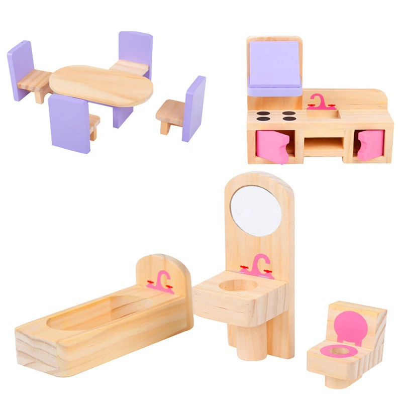 Strong & Safe Wooden Pink Doll House Toys Cottage Family House Villa Workmanship Children DIY Educational Toy Girls Wooden Doll House