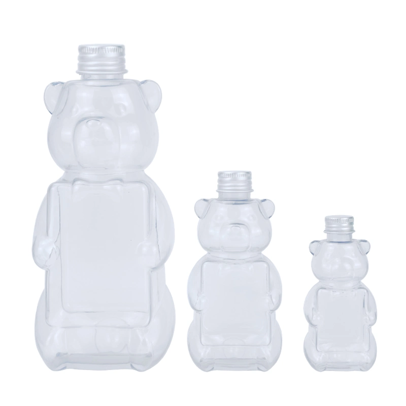 Hot Sale Customized Plastic Cute Bear Shaped Water Bottles Juice Container with Lid