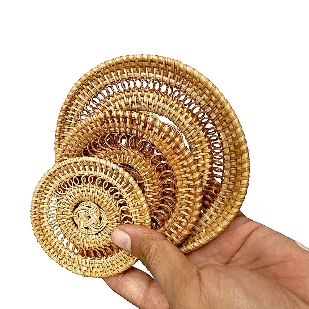 Handmade Round Rattan Placemat Coaster Kitchen Table Bowl Mat Durable Woven Insulation Placemats Coaster Teapot Ma