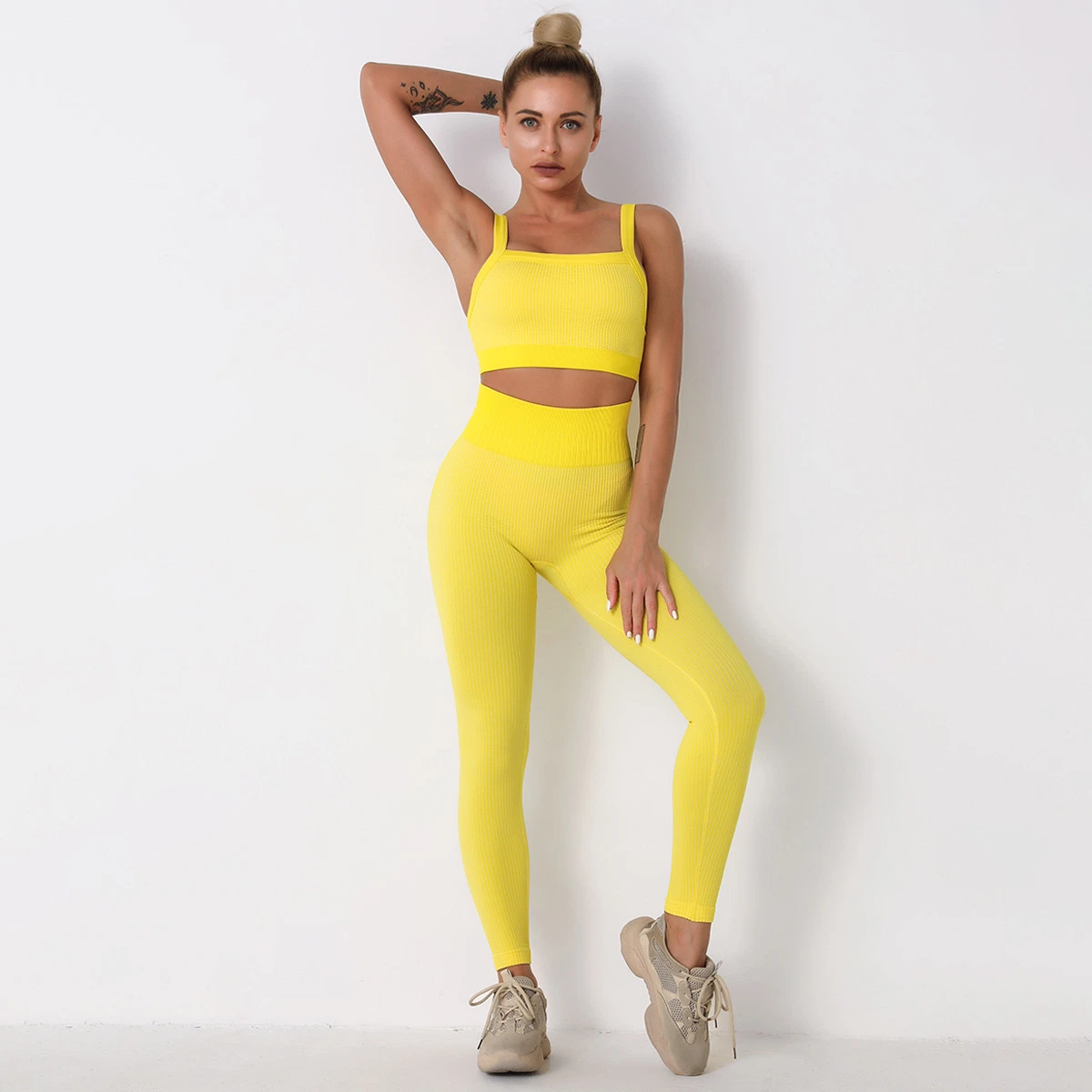 Mujer Yoga Fitness sujetador sin costuras + pantalones Leggings conjunto gimnasio Deportes de entrenamiento Desgaste