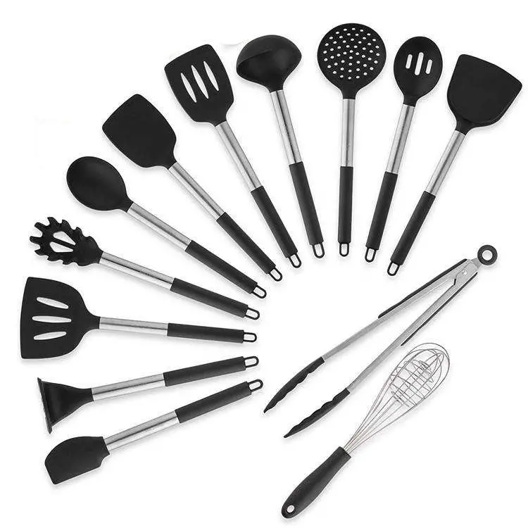 13PCS de Aço Inoxidável lidar com silicone resistente ao calor utensílios de cozinha