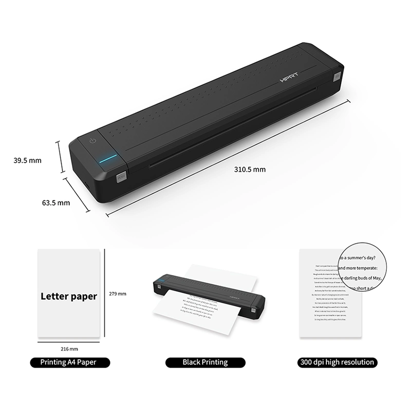 Smart Design Bluetooth Mobile Tragbarer Mini Thermal Printer A4 Papier Größe MT800