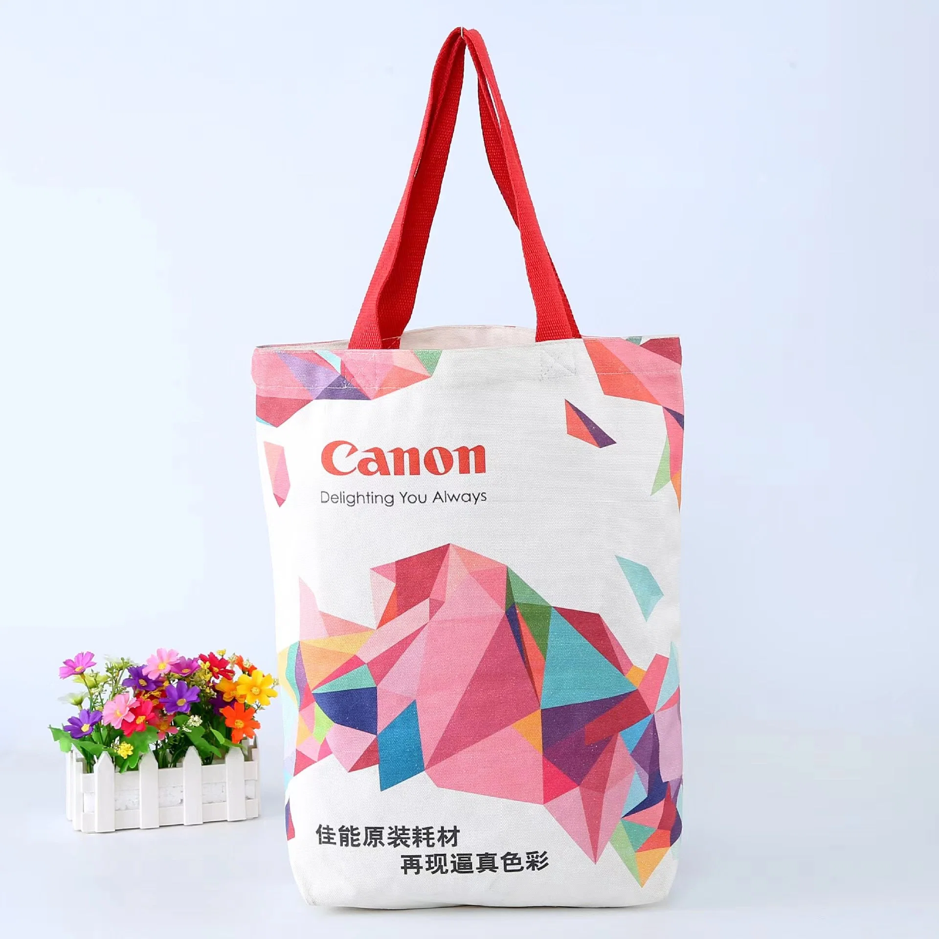 Colorful Recycled Cotton Beach Tote Bag Canvas Shopping Bag for Supermarket Woman Cotton Shopper Shoulder Bag Low MOQ