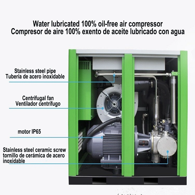 China preço de fábrica 7,5kw parafuso de conversão de frequência de lubrificação de água isento de óleo Compressores de parafuso do compressor de ar