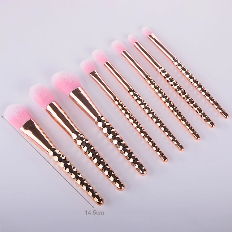 High quality/High cost performance  Vegan Synthetic Hair OEM Diamond Grain 8PCS Rose Gold Rainbow Cosmetic Makeup Brushes Set Private Label