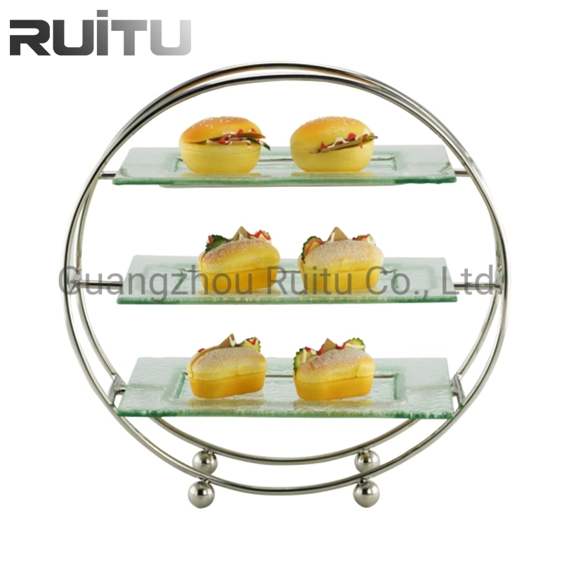 Hotel Food Display Equipment Unique Nice Catering Set up Combined Glass Serving Gold Stainless Steel Buffet Riser Event Cake Stands for Wedding Cakes