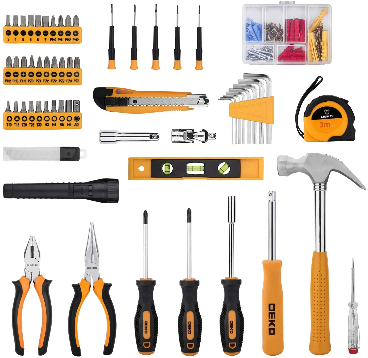 208 Piece Tool Set, General Household Hand Tool Kit with Plastic Toolbox Storage Case