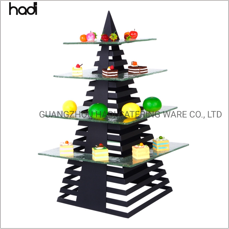 Hadi Hochzeit Supplies Afternoon Tee Display Deluxry Edelstahl Schwarz Eiffelturm Kuchen Metallständer Display mit Glasteller