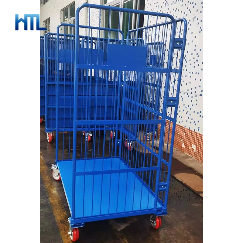 Logistic Metallic Transport Industrial Wire Mesh Roll Trolley Cart for Storage