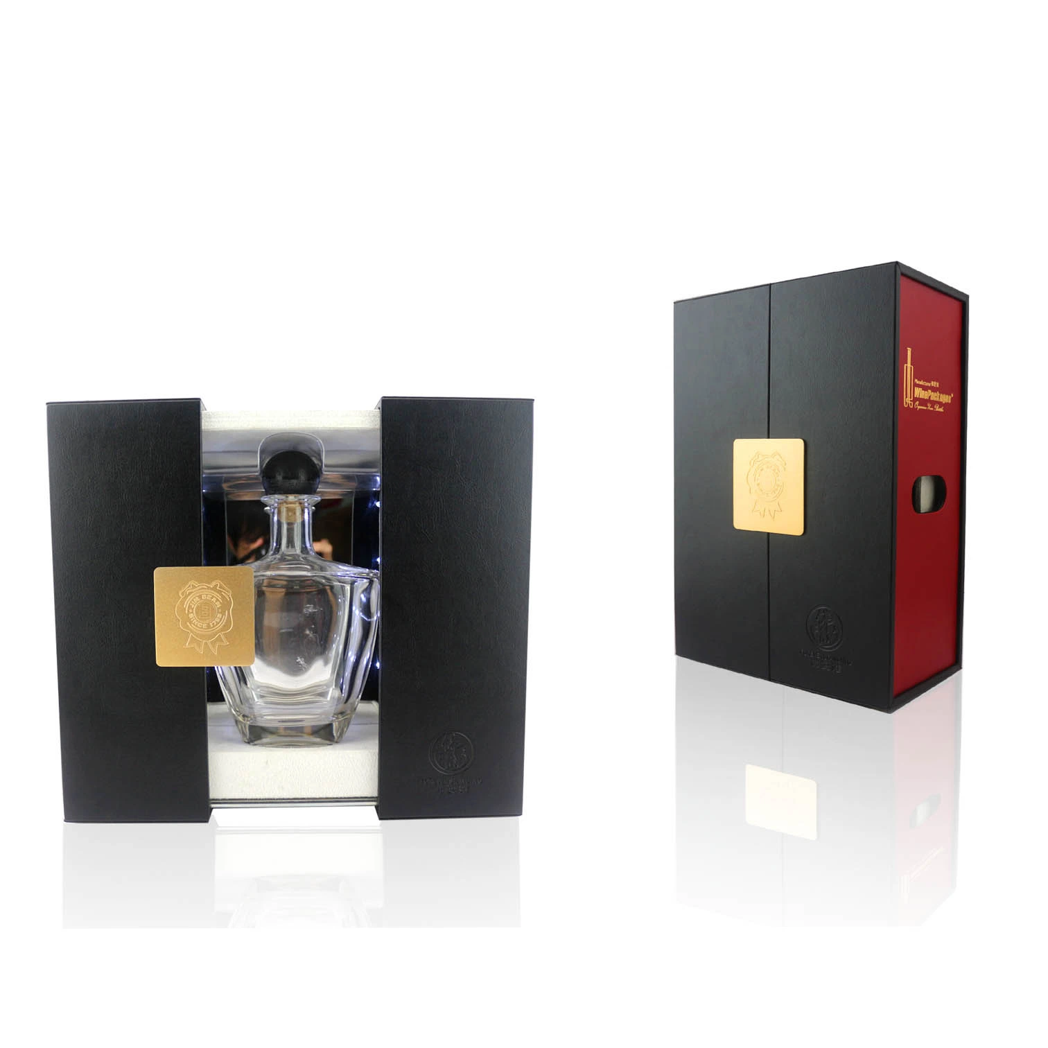 Custom Luxury Red and Black PU LED Rail Slide Wine Box