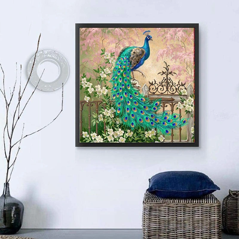 Photo Custom Mural Living Room Decoration Peacock Picture of Rhinestone DIY Diamond Mosaic Diamond Canvas Diamond Painting