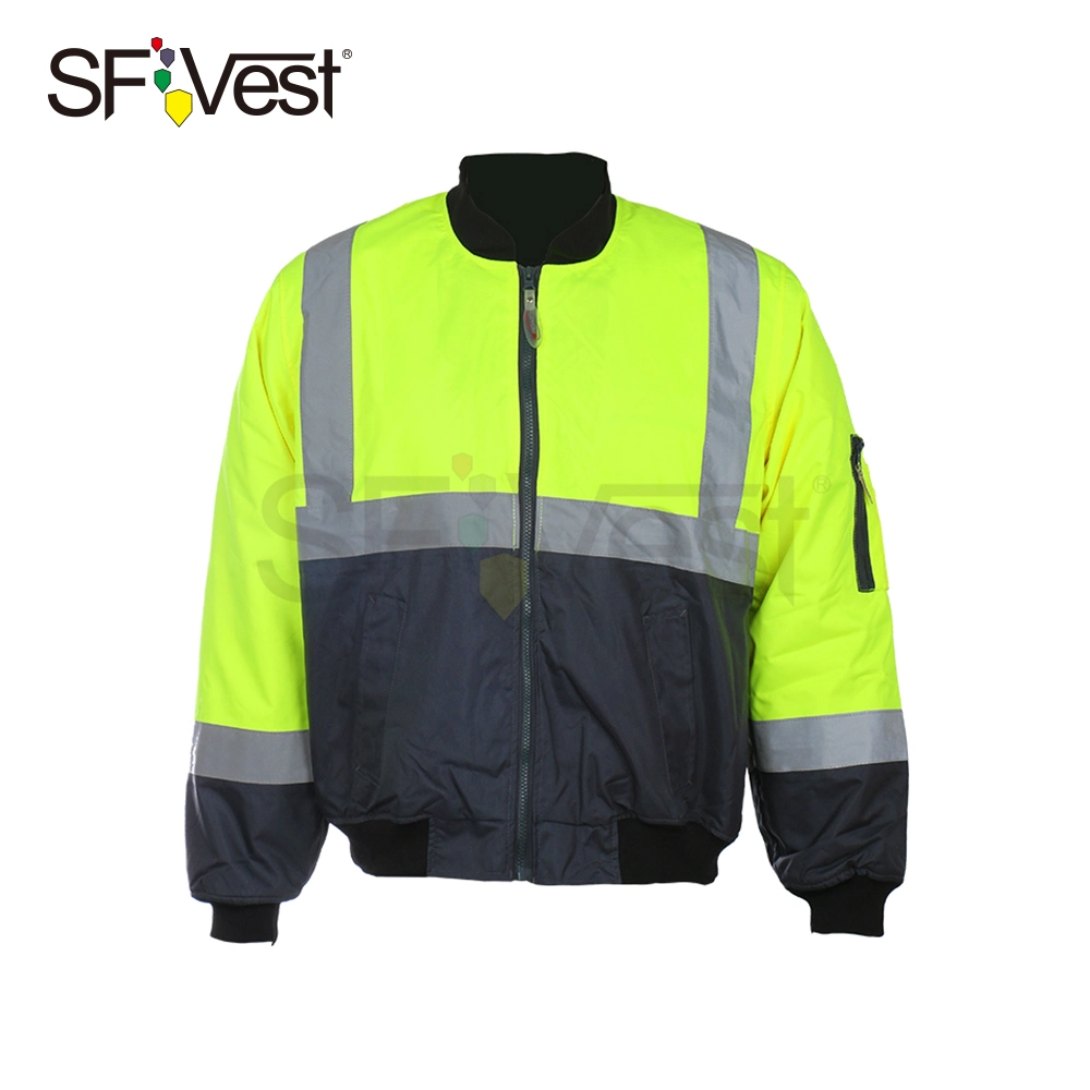 Winter Warm Reflecting High Visibility with Zipper Front Safety Jacket for Work Man