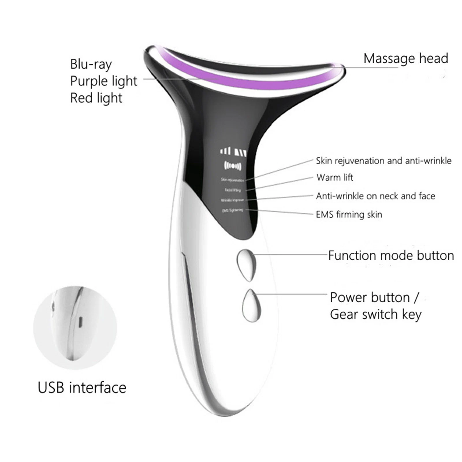 Facial Massager Neck Beauty Device Double Chin Reducer Therapy Skin Heat Vibration Massager for Neckline Jaw Face Chin