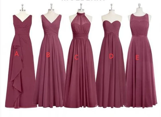 Long Chiffon Bridesmaid Dress Fall Wedding Formal Evening Gown W148658