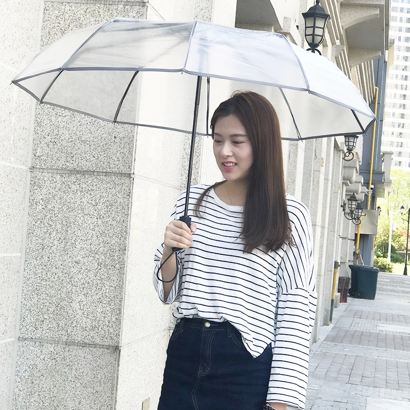 Three-Fold Transparent Umbrella Student Folding Umbrella