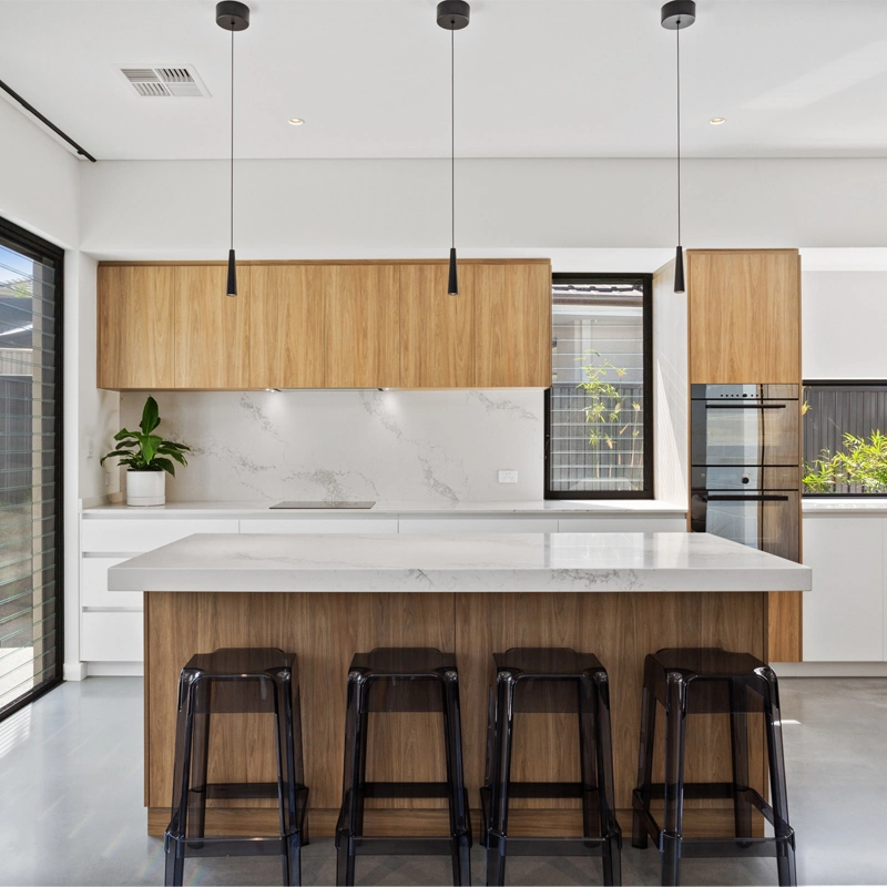 Lujoso estilo moderno de laminado de madera blanca gabinetes de cocina Muebles de Cocina